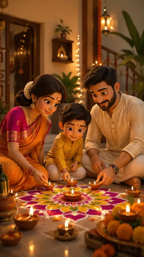 3D Diwali Family Figurines