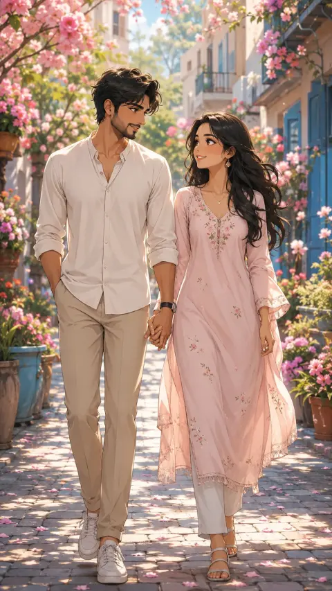 Anime Spring Couple Walk