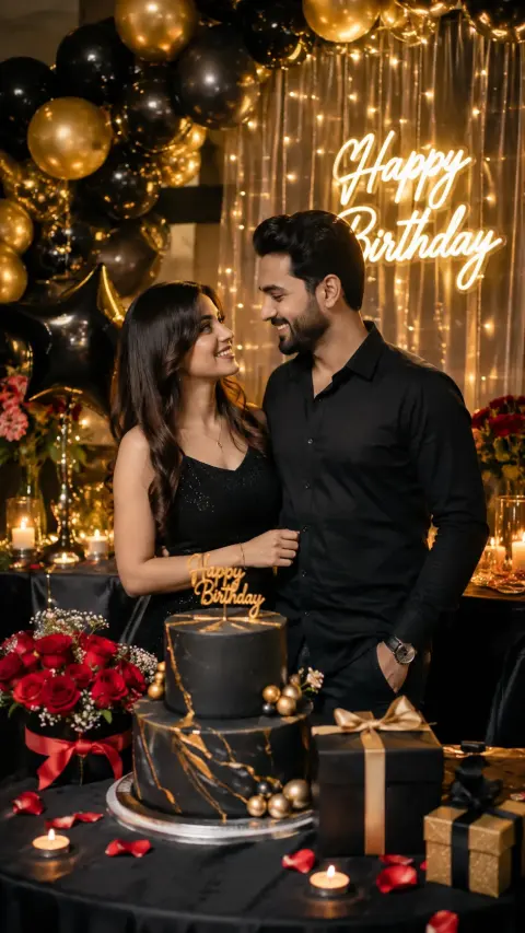 Birthday Couple Black Gold Party