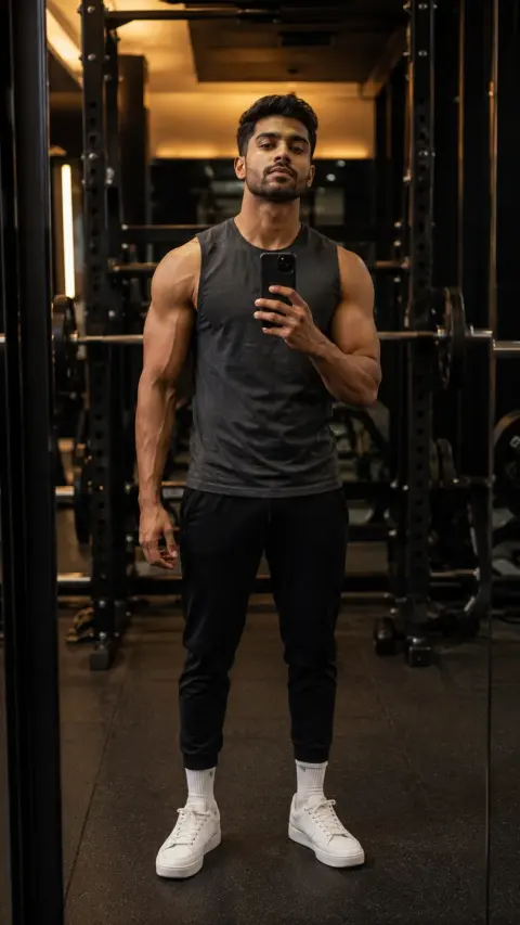 Gym Mirror Selfie — Amber Fitness Editorial