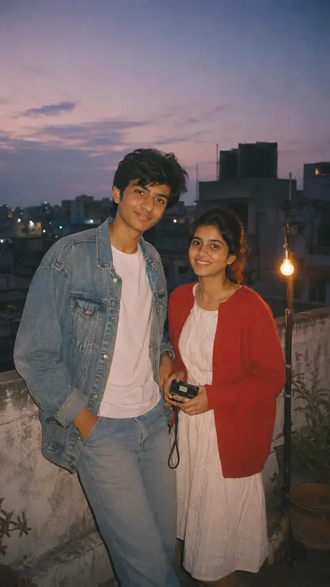 Retro Rooftop Siblings