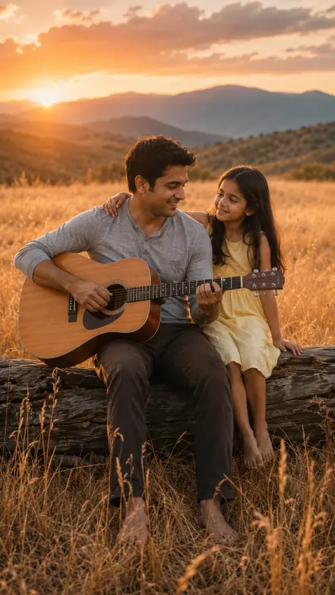 Guitar Meadow Father and Daughter