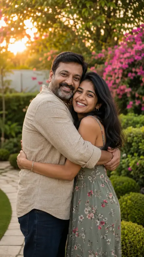 Garden Hug Father and Daughter