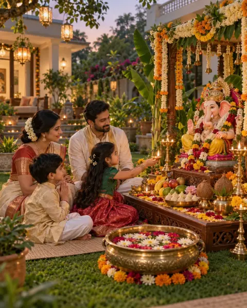 Family Ganesh Puja At Dusk