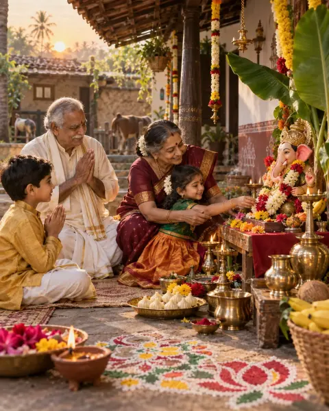 Golden Sunrise Ganesha Family Puja