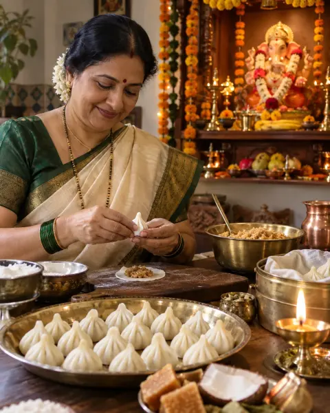 Festive Modak Making At A Ganesh Shrine