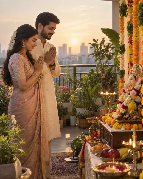 Golden Hour Ganesha Prayer On The Balcony