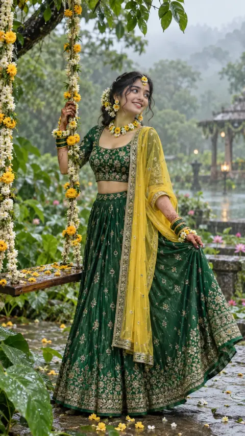 Teej Monsoon Garden Swing Portrait