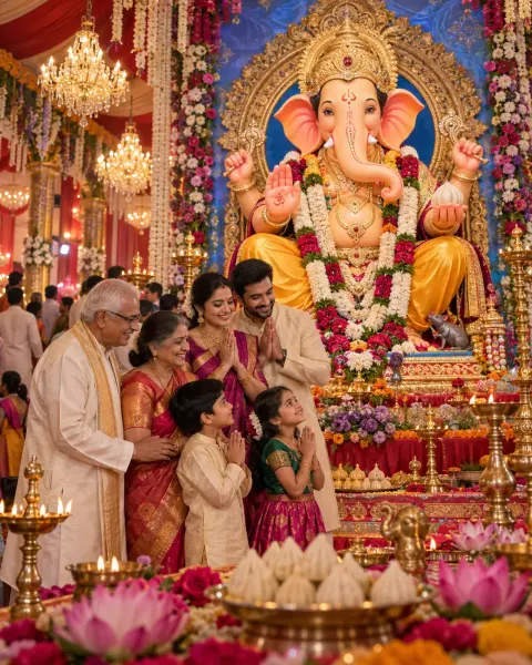 Family Prayers Before Ganesha