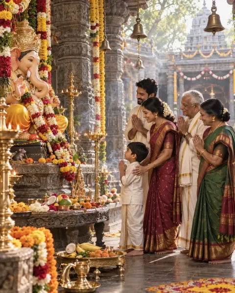 Family Prayer Before Lord Ganesha