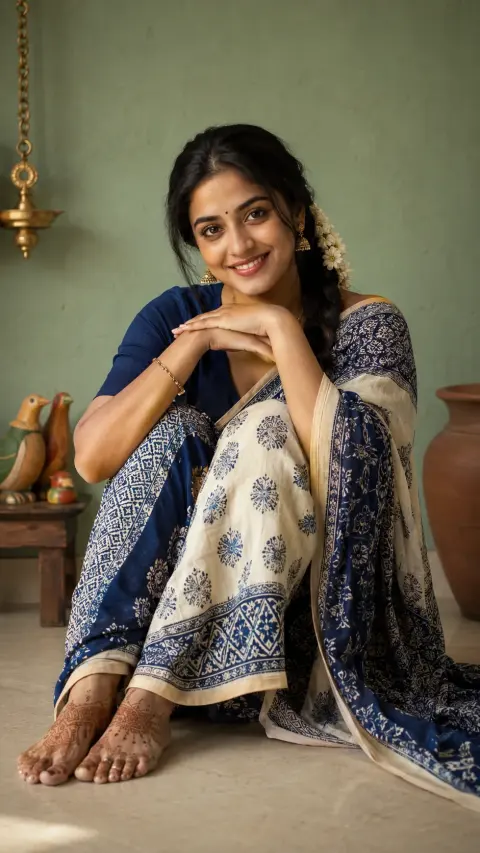 Navy Henna Saree Home Portrait