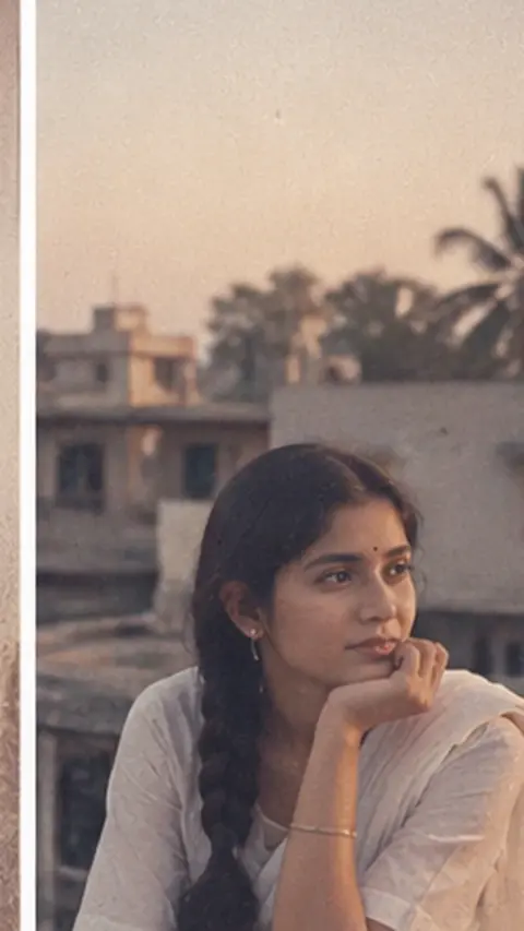 1980s Indian Woman Terrace Portrait