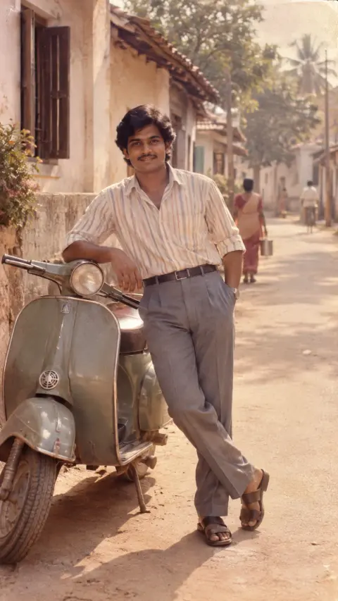 1980s Indian Man With Scooter