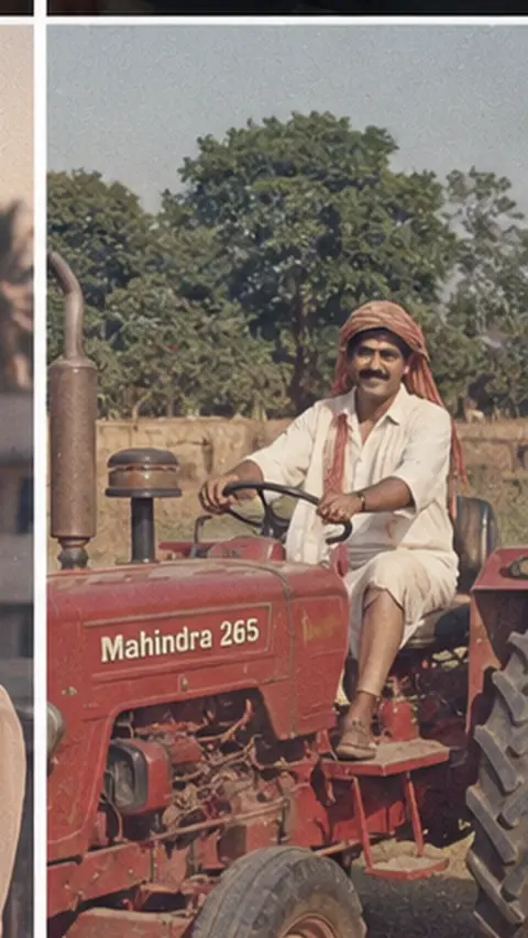 1980s Indian Farmer Tractor Portrait