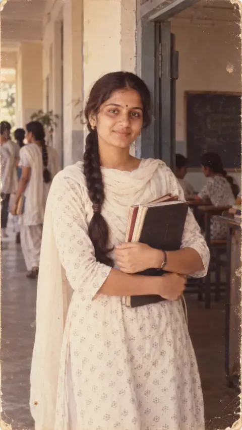 1980s Indian College Girl With Books