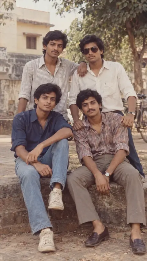 1980s Indian Friends Group Portrait