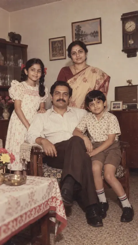1980s Indian Family Living Room Portrait