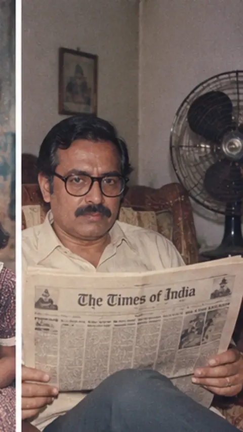 1980s Indian Father Reading Newspaper