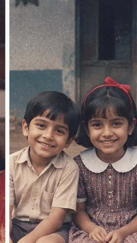 1980s Indian Kids Sibling Portrait