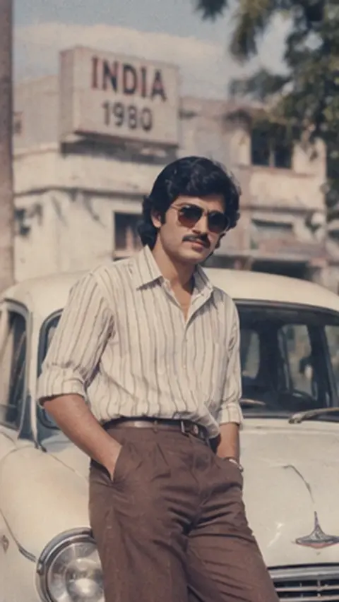 1980s Indian Man With Vintage Car