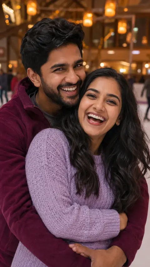Ice Rink Laughing Hug
